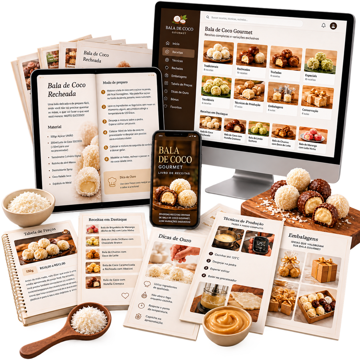 Novo mockup premium do guia Bala de Coco Gourmet